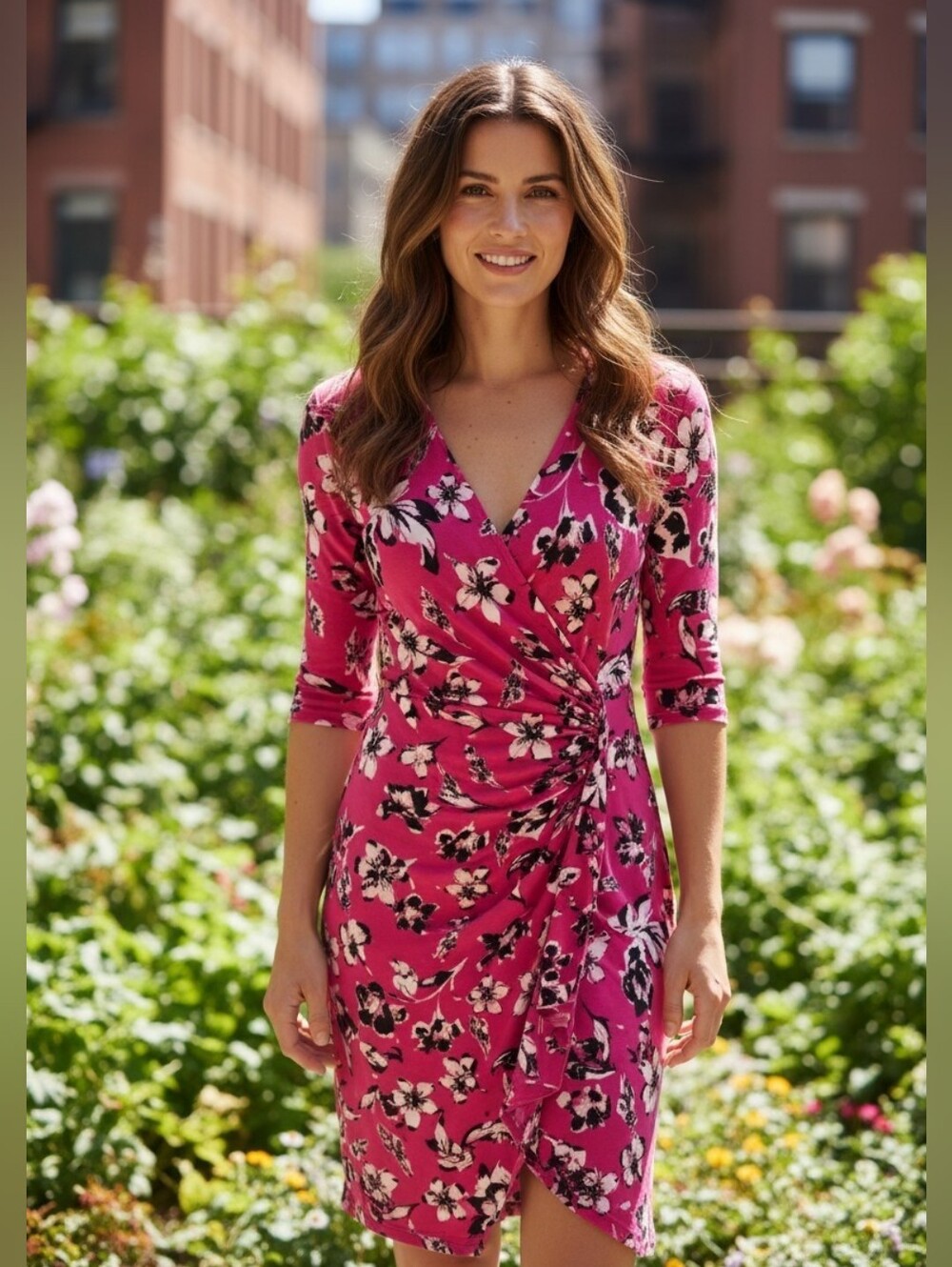 American Living Pink Floral Wrap Midi Dress